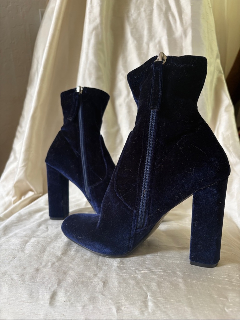 Steve Madden Navy Velvet Ankle Booties with Block Heel